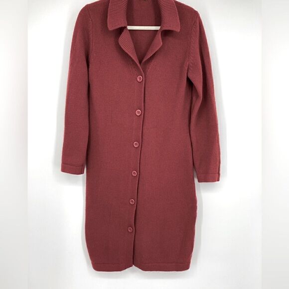 Made in Italy of Benetton Merino Wool Blend Button Front Burgundy Cardigan SZ S - Picture 1 of 6
